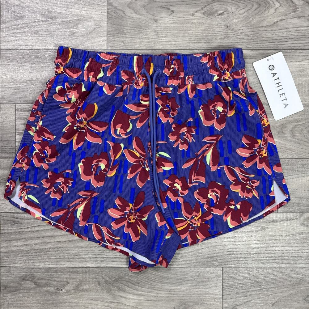 Athleta Crossroads Shorts Athletic Purple Multicolor Floral Print sz XS